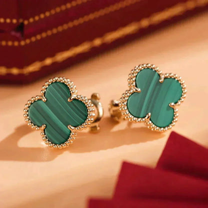 [Max Jewelry ]CLOVER MEDIUM 1 MOTIFS MALACHITE  EARRINGS