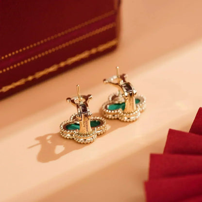 [Max Jewelry ]CLOVER MEDIUM 1 MOTIFS MALACHITE  EARRINGS