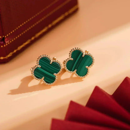[Max Jewelry ]CLOVER MEDIUM 1 MOTIFS MALACHITE  EARRINGS