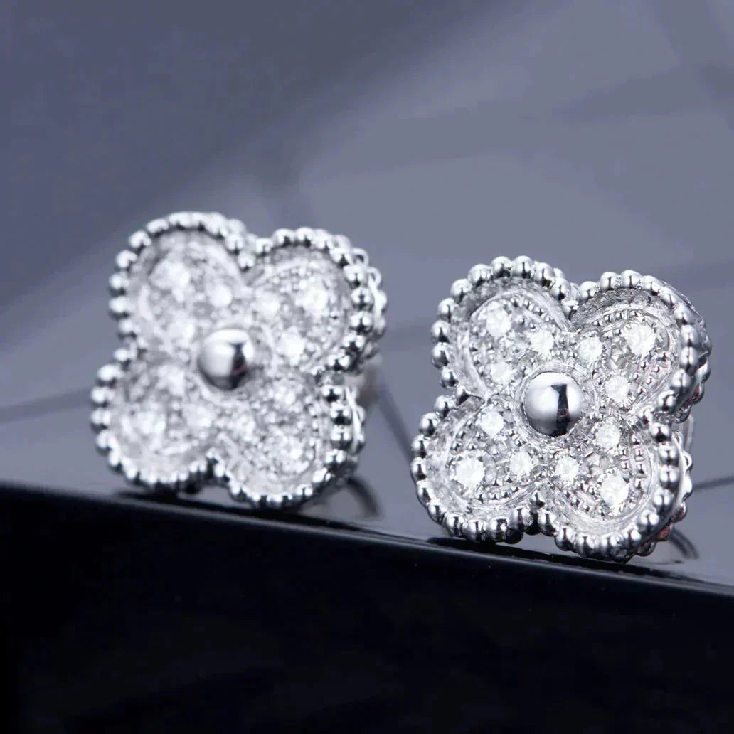[Max Jewelry ]CLOVER 1 MOTIFS DIAMOND STUD EARRINGS SILVER