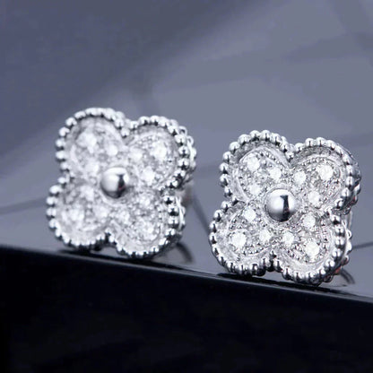 [Max Jewelry ]CLOVER 1 MOTIFS DIAMOND STUD EARRINGS SILVER