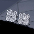 [Plus&Max]CLOVER 1 MOTIFS DIAMOND STUD EARRINGS SILVER