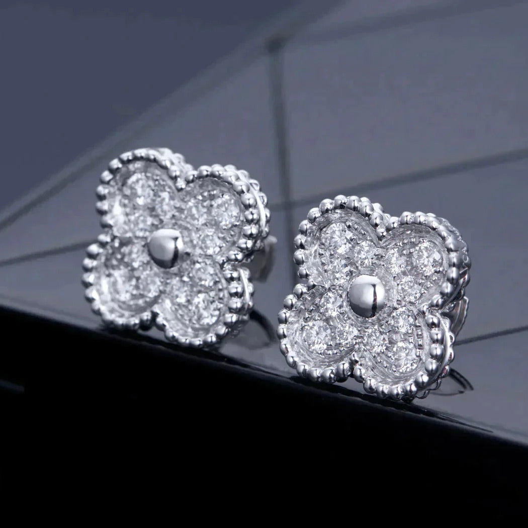 [Max Jewelry ]CLOVER 1 MOTIFS DIAMOND STUD EARRINGS SILVER
