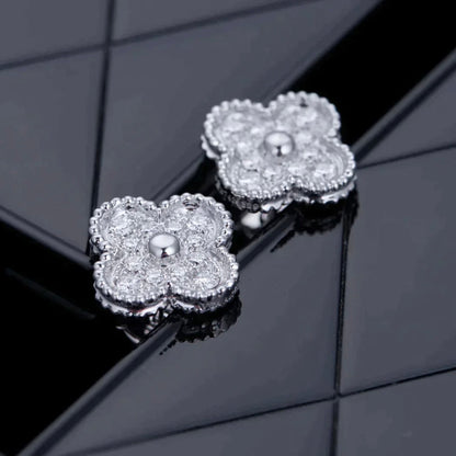 [Max Jewelry ]CLOVER 1 MOTIFS DIAMOND STUD EARRINGS SILVER