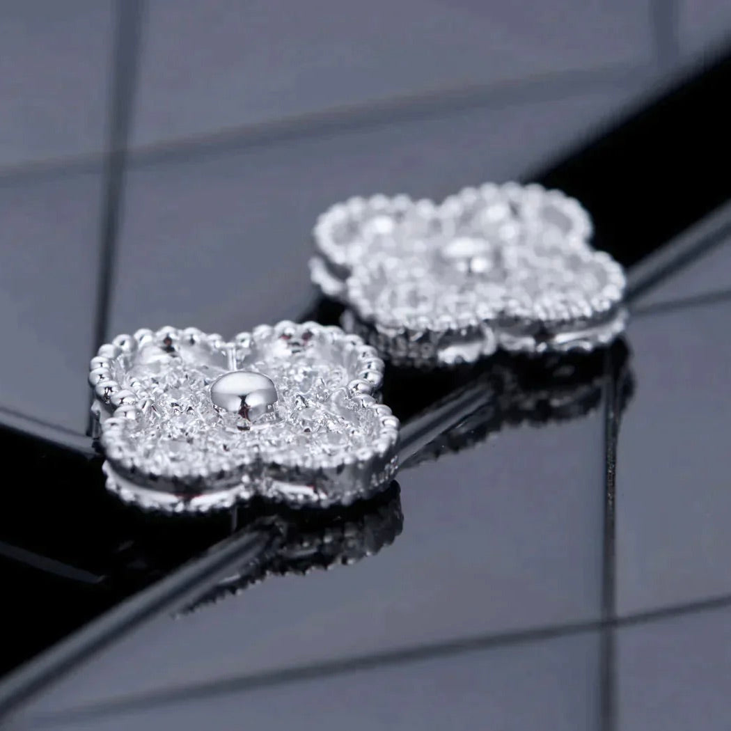 [Max Jewelry ]CLOVER 1 MOTIFS DIAMOND STUD EARRINGS SILVER