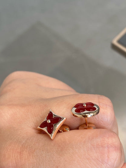 [Max Jewelry ]STAR AND SUN PINK GOLD CARNELIAN STUD EARRINGS