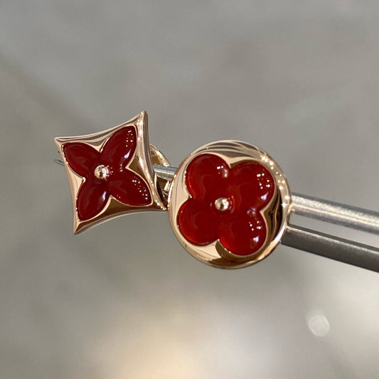 [Max Jewelry ]STAR AND SUN PINK GOLD CARNELIAN STUD EARRINGS