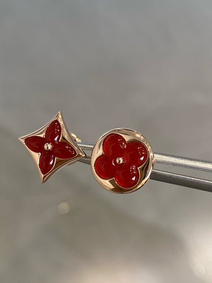 [Max Jewelry ]STAR AND SUN PINK GOLD CARNELIAN STUD EARRINGS