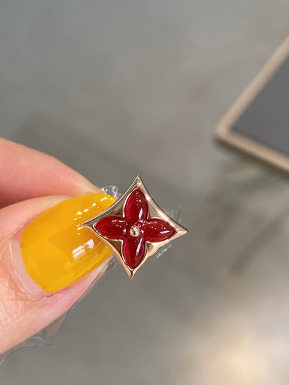 [Max Jewelry ]STAR AND SUN PINK GOLD CARNELIAN STUD EARRINGS