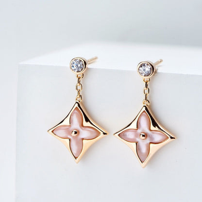 [Max Jewelry ]DOUBLE STAR PINK GOLD MOP DROP EARRINGS