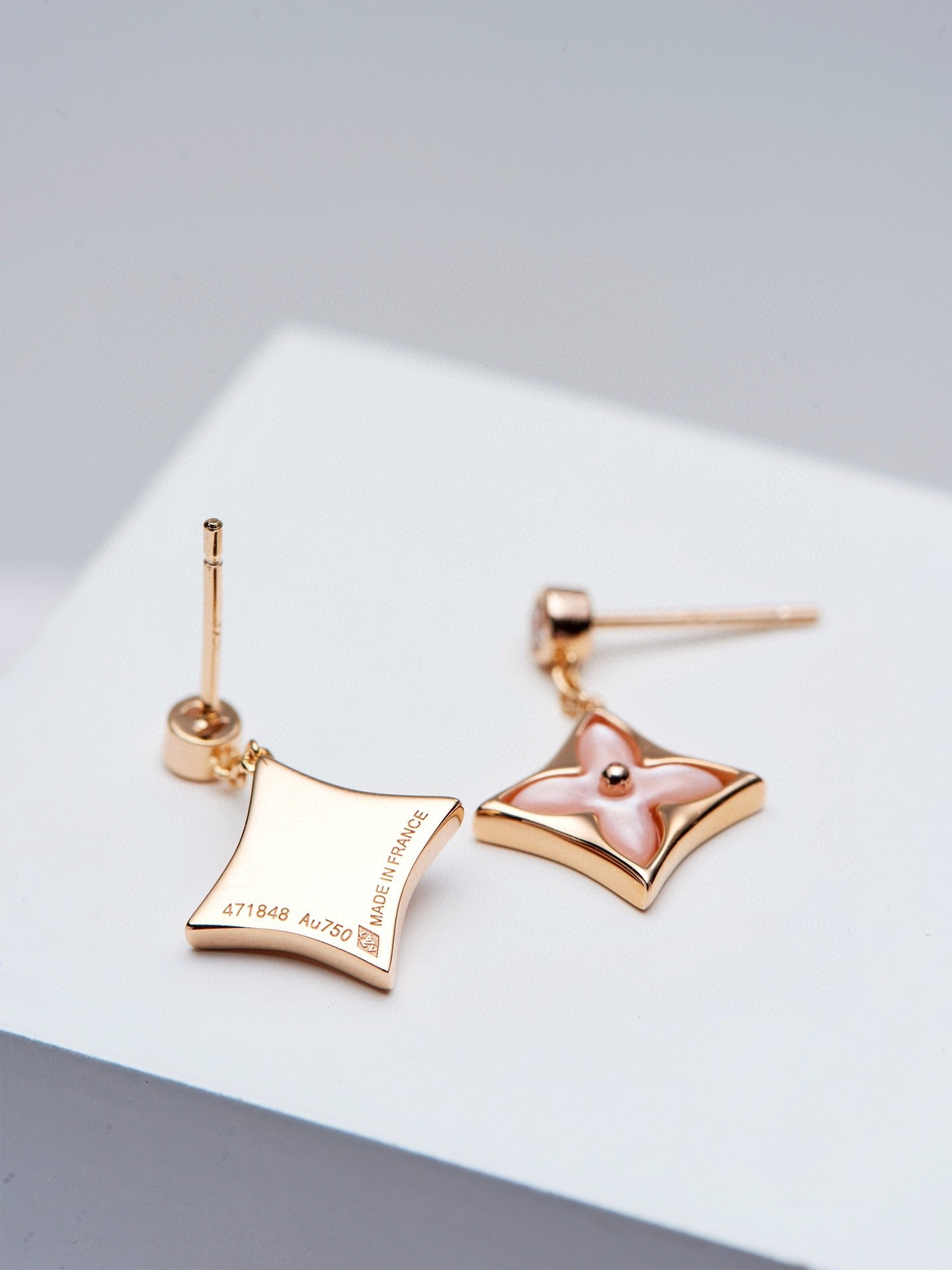 [Max Jewelry ]DOUBLE STAR PINK GOLD MOP DROP EARRINGS