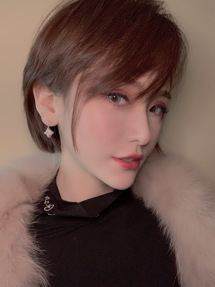 [Max Jewelry ]DOUBLE STAR PINK GOLD MOP DROP EARRINGS
