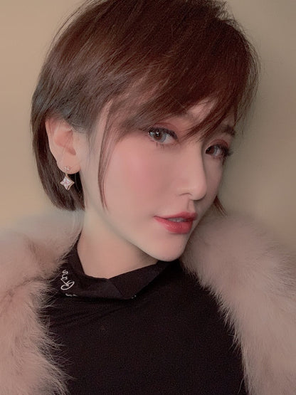 [Max Jewelry ]DOUBLE STAR PINK GOLD MOP DROP EARRINGS