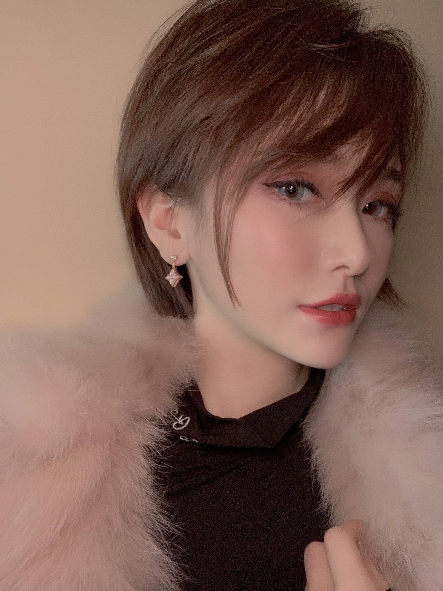 [Max Jewelry ]DOUBLE STAR PINK GOLD MOP DROP EARRINGS