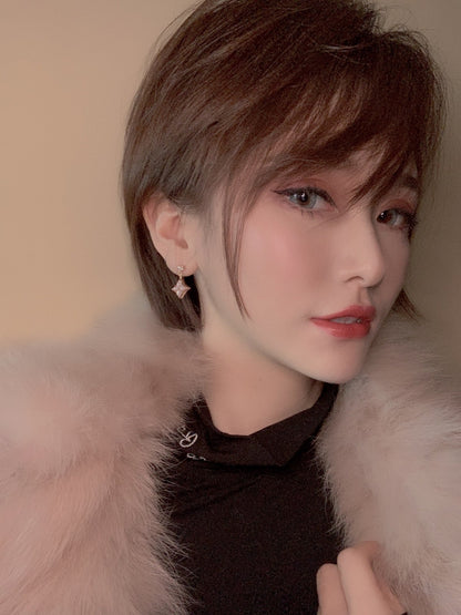 [Max Jewelry ]DOUBLE STAR PINK GOLD MOP DROP EARRINGS