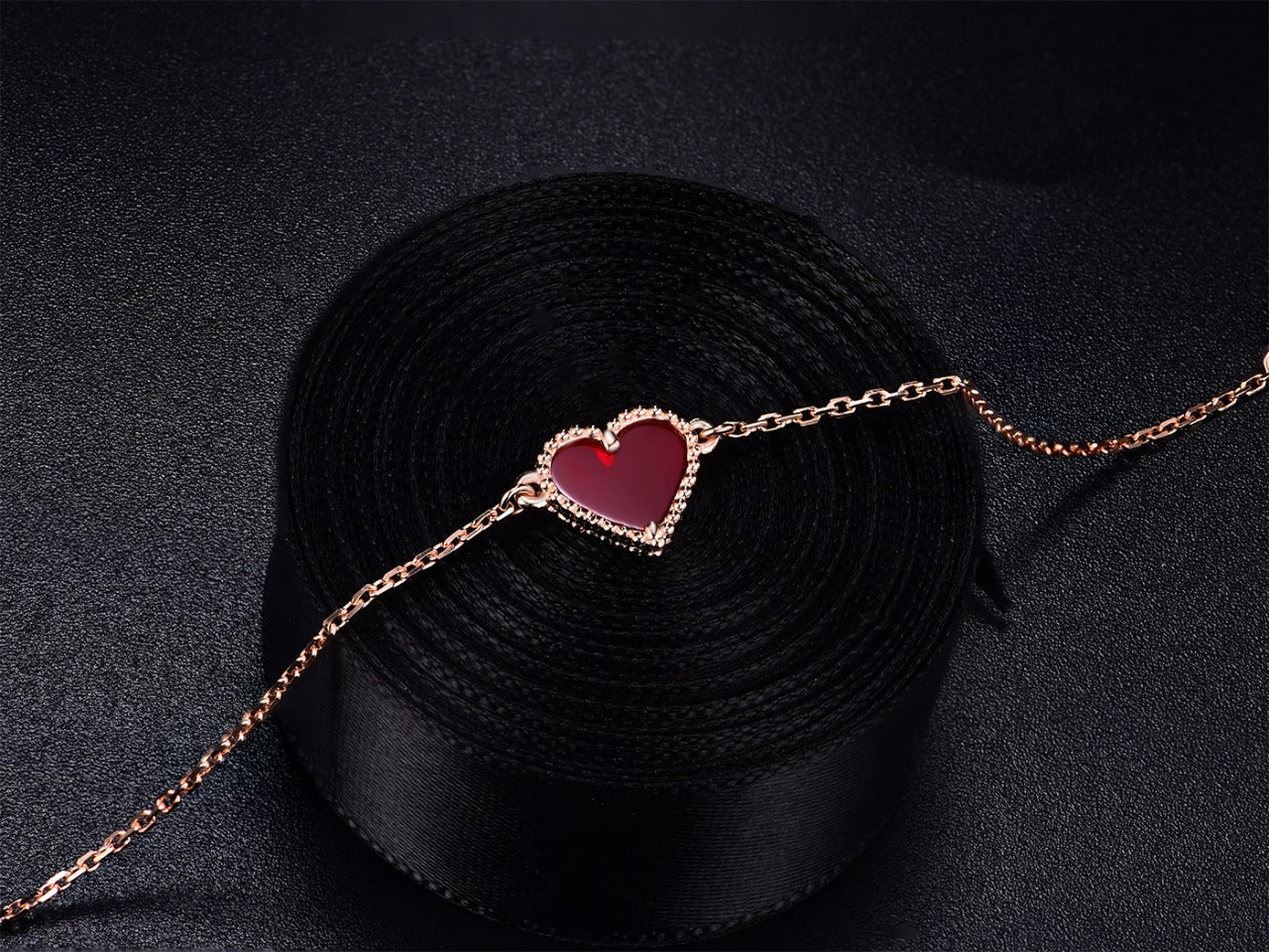 [Max Jewelry ]HEART CARNELIAN PINK GOLD BRACELET