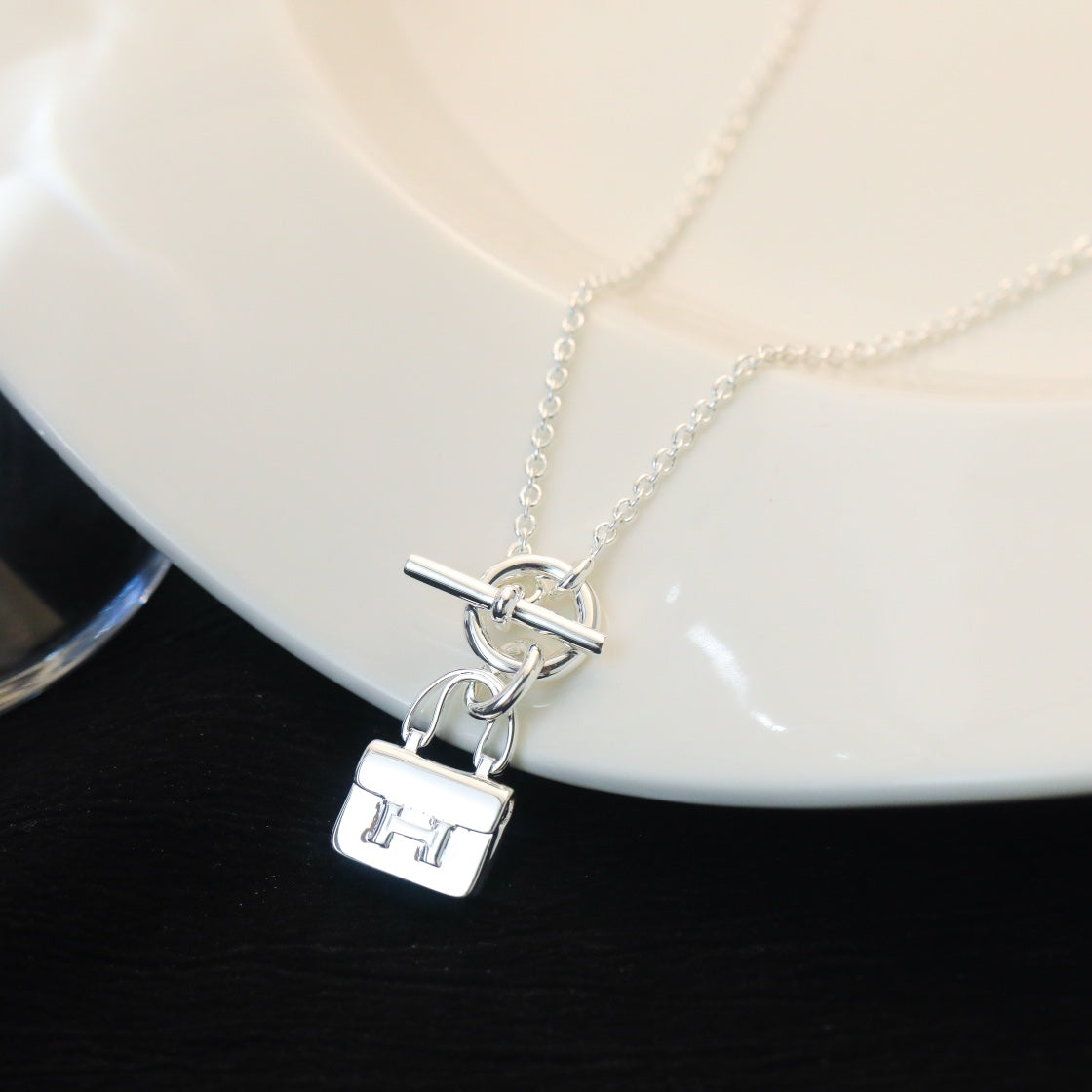 [Max Jewelry ]POP H PEDANT SILVER NECKLACE