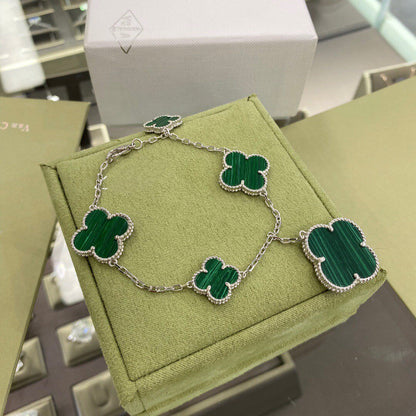 [Max Jewelry ]CLOVER 5 MOTIFS SIVLER MALACHITE BRACELET