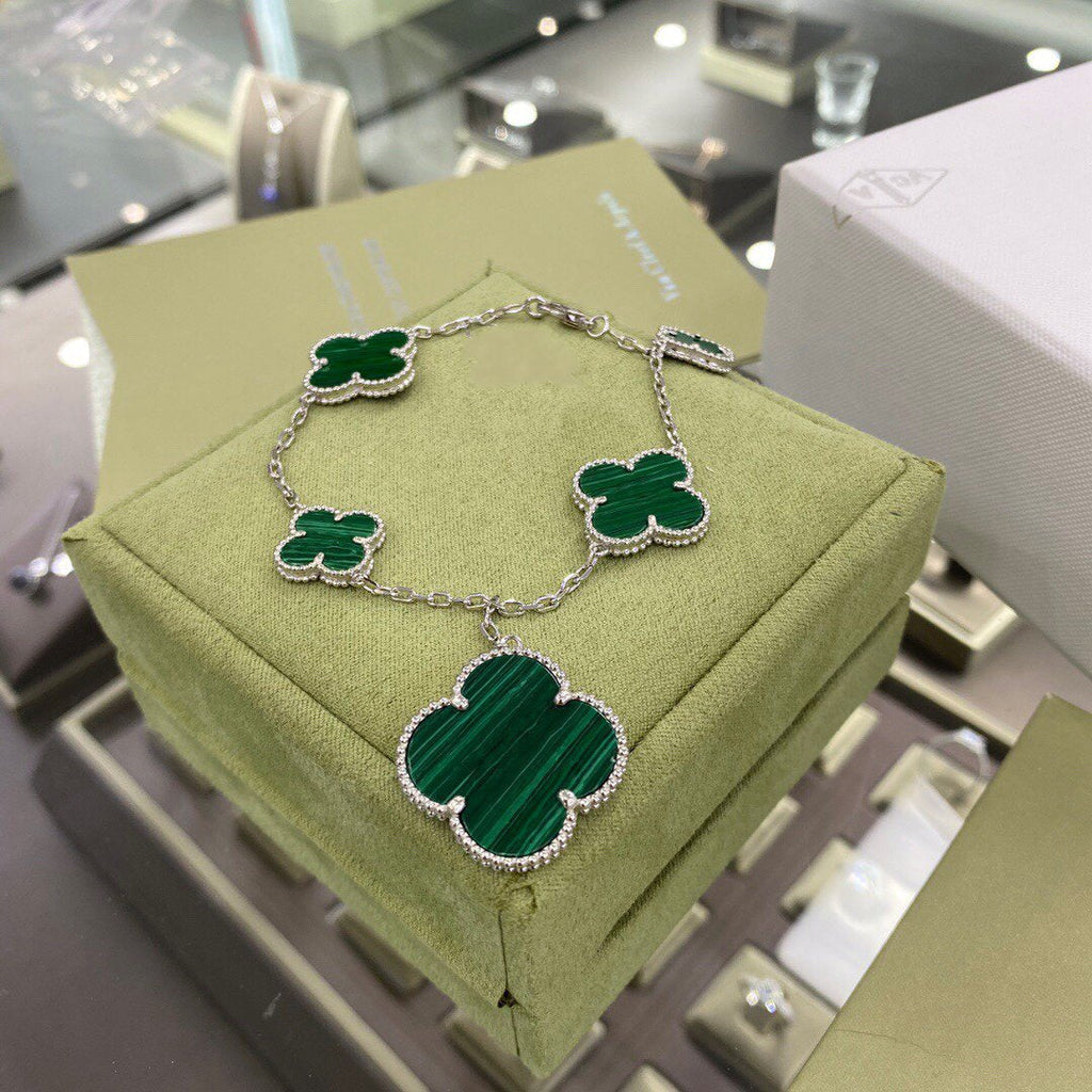 [Plus&Max]CLOVER 5 MOTIFS SIVLER MALACHITE BRACELET