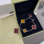 [Plus&Max]CLOVER 5 MOTIFS SIVLER CARNELIAN TIGER EYE BRACELET