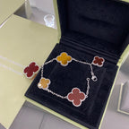 [Plus&Max]CLOVER 5 MOTIFS SIVLER CARNELIAN TIGER EYE BRACELET