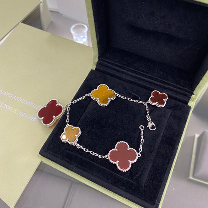 [Max Jewelry ]CLOVER 5 MOTIFS SIVLER CARNELIAN TIGER EYE BRACELET
