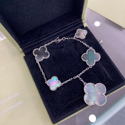 [Max Jewelry ]CLOVER 5 MOTIFS SIVLER DARK MOP BRACELET