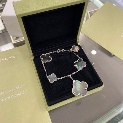 [Max Jewelry ]CLOVER 5 MOTIFS SIVLER DARK MOP BRACELET