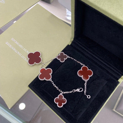 [Max Jewelry ]CLOVER 5 MOTIFS SIVLER CARNELIAN BRACELET