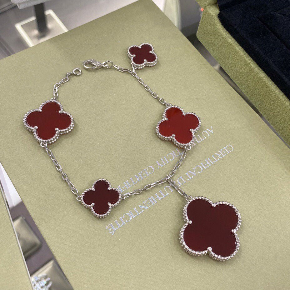 [Max Jewelry ]CLOVER 5 MOTIFS SIVLER CARNELIAN BRACELET