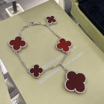 [Max Jewelry ]CLOVER 5 MOTIFS SIVLER CARNELIAN BRACELET