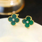 [Plus&Max]CLOVER MEDIUM 1 MOTIFS MALACHITE DIAMOND EARRINGS