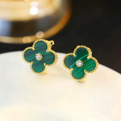 [Max Jewelry ]CLOVER MEDIUM 1 MOTIFS MALACHITE DIAMOND EARRINGS