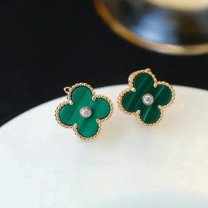 [Max Jewelry ]CLOVER MEDIUM 1 MOTIFS MALACHITE DIAMOND EARRINGS