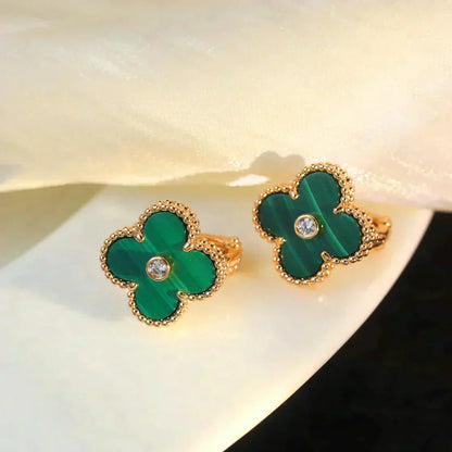 [Max Jewelry ]CLOVER MEDIUM 1 MOTIFS MALACHITE DIAMOND EARRINGS