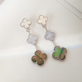 [Plus&Max]CLOVER 3 MOTIFS CHALCEDONY DARK MOP SILVER EARRINGS