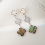 [Plus&Max]CLOVER 3 MOTIFS CHALCEDONY DARK MOP SILVER EARRINGS