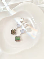 [Plus&Max]CLOVER 3 MOTIFS CHALCEDONY DARK MOP SILVER EARRINGS