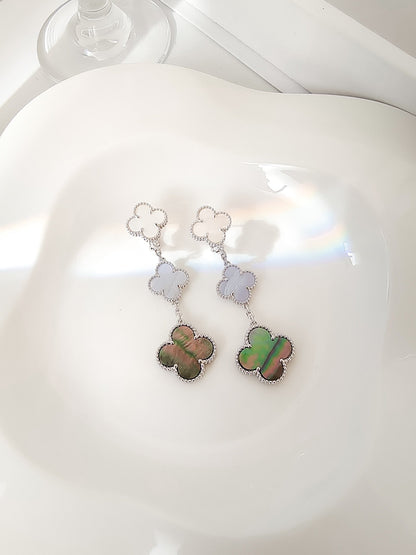 [Max Jewelry ]CLOVER 3 MOTIFS CHALCEDONY DARK MOP SILVER EARRINGS