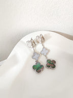 [Plus&Max]CLOVER 3 MOTIFS CHALCEDONY DARK MOP SILVER EARRINGS
