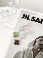 [Plus&Max]CLOVER 3 MOTIFS CHALCEDONY DARK MOP SILVER EARRINGS