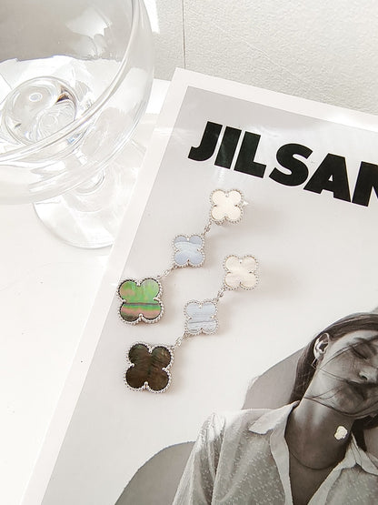 [Max Jewelry ]CLOVER 3 MOTIFS CHALCEDONY DARK MOP SILVER EARRINGS