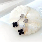 [Plus&Max]CLOVER 2 MOTIFS  DIAMOND ONYX EARRINGS SILVER