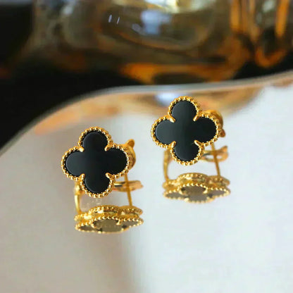 [Max Jewelry ]CLOVER MEDIUM 1 MOTIFS  ONYX STUD EARRINGS