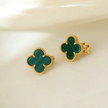 [Max Jewelry ]CLOVER MEDIUM 1 MOTIFS MALACHITE  EARRINGS