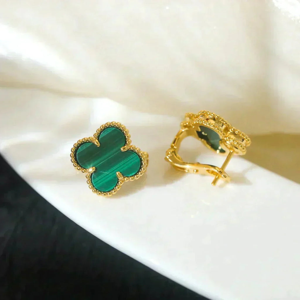 [Plus&Max]CLOVER MEDIUM 1 MOTIFS MALACHITE  EARRINGS
