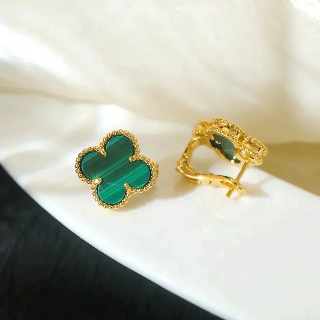 [Max Jewelry ]CLOVER MEDIUM 1 MOTIFS MALACHITE  EARRINGS
