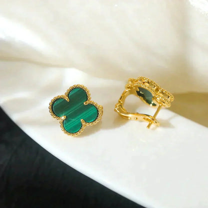 [Max Jewelry ]CLOVER MEDIUM 1 MOTIFS MALACHITE  EARRINGS