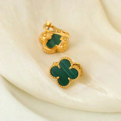 [Max Jewelry ]CLOVER MEDIUM 1 MOTIFS MALACHITE  EARRINGS