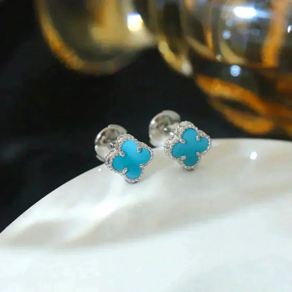 [Max Jewelry ]CLOVER MINI 9.5MM ONYX STUD EARRINGS SILVER